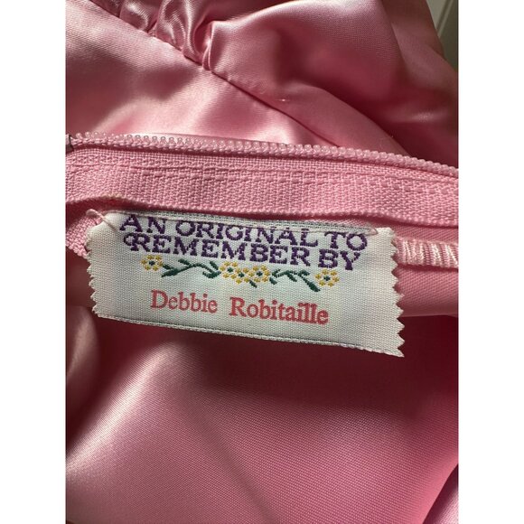 Vintage Debbie Robitaille Pink Satin Bodice Floral Skirt Hi Low Floor Length - Picture 2 of 6
